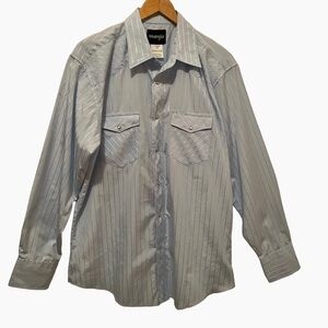 Wrangler Mens Long Sleeve Pearl Snap Shirt Blue Large Striped